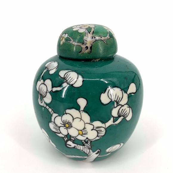 Vintage Green Cherry Blossom Tree Ginger Jar